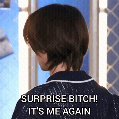 Woman's Back Saying Surprise Bitch It's Me Again GIF