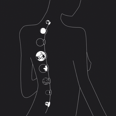Woman's Black And White Spine With Planets GIF