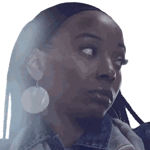 Woman's Face Close Up With Denim Jacket And Earrings Sticker