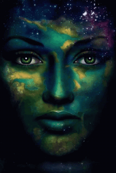 Woman's Face Galaxy Background GIF