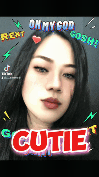 Woman's Face Surrounded By Oh My God Gosh And Cutie Text GIF