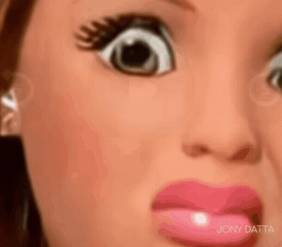 Woman's Face With Big Eyes And Pink Lips GIF