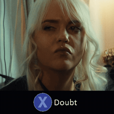 Woman's Face With Blue X And Doubt GIF