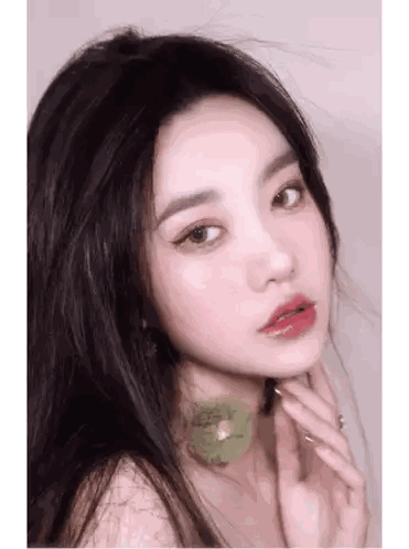 Woman's Face With Green Flower Necklace Sticker