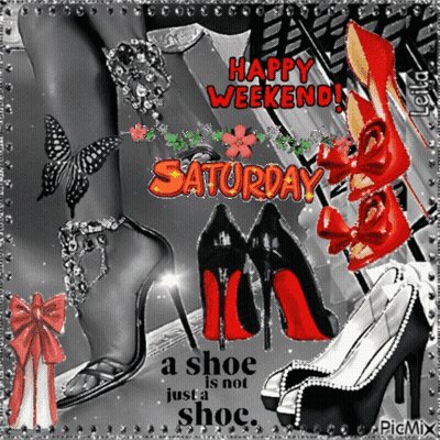 Woman's Feet In High Heels Happy Weekend Saturday GIF