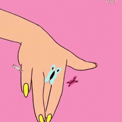 Woman's Hand With Cat And Butterfly Tattoo GIF