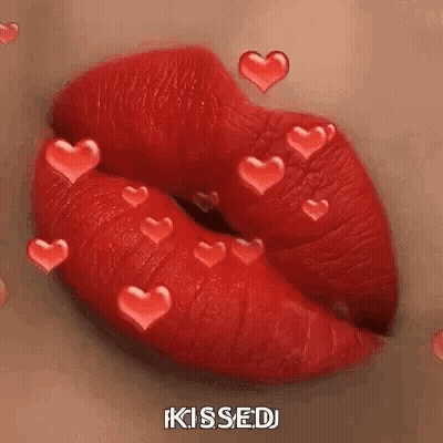 Woman's Lips With Red Lipstick And Hearts GIF