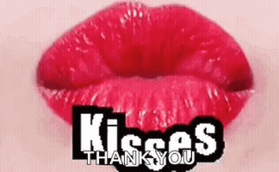 Woman's Red Lips Saying Kisses Thank You GIF