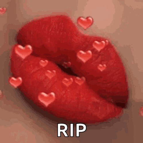 Woman's Red Lips With Hearts And Rip GIF