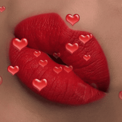 Woman's Red Lipstick Lips With Hearts GIF