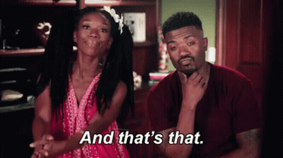 Woman Saying And That's That Next To Man GIF
