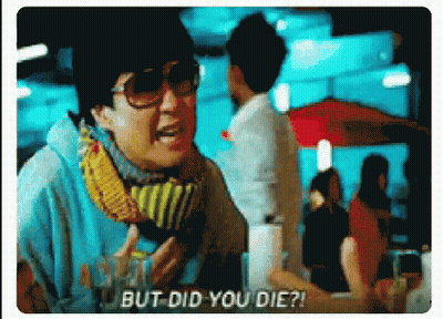 Woman Saying But Did You Die Holding Glass GIF