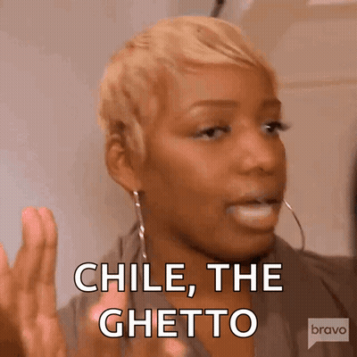 Woman Saying Chile the Ghetto With Hands in Air