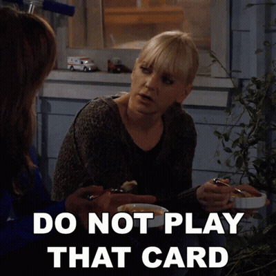 Woman Saying Do Not Play That Card While Eating GIF