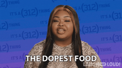 Woman Saying Dope Food On Blue Background GIF