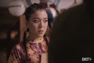 Woman Saying Dusty In Front Of Bet Logo GIF