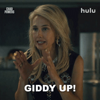 Woman Saying Giddy Up In Front Of Hulu Ad GIF