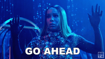 Woman Saying Go Ahead On Blue Background GIF