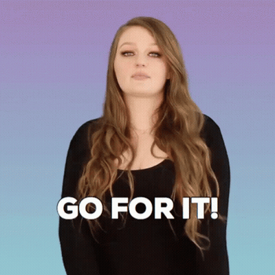 Woman Saying Go For It On Blue And Purple Background GIF