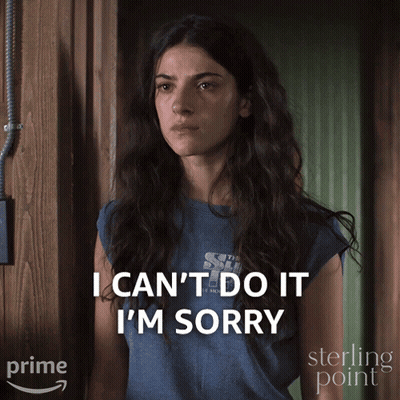 Woman Saying I Can't Do It I'm Sorry In Blue Shirt GIF