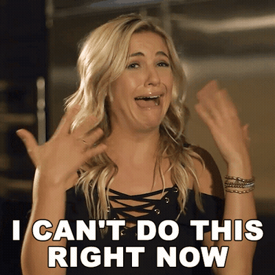 Woman Saying I Can't Do This Right Now With Hands Up GIF