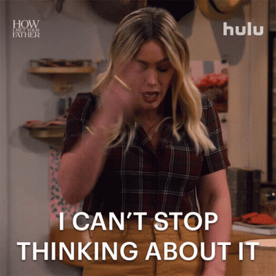 Woman Saying I Can't Stop Thinking About It Holding Pencil