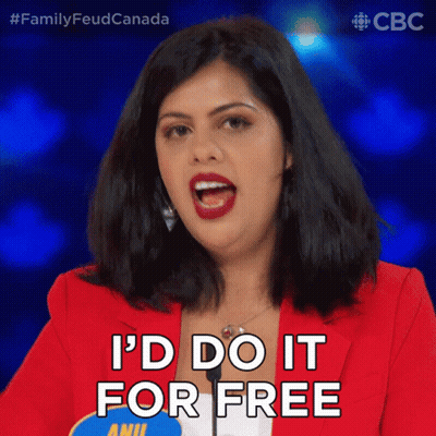 Woman Saying I'd Do It For Free Blue Background GIF