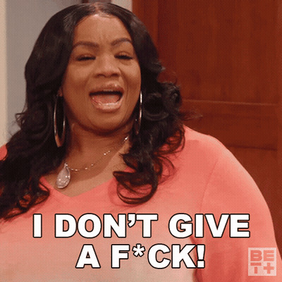 Woman Saying I Don't Give A F*ck With Mouth Open GIF