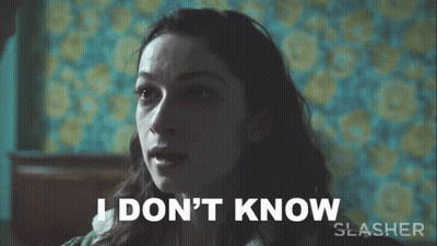 Woman Saying I Don't Know In Slasher Movie GIF