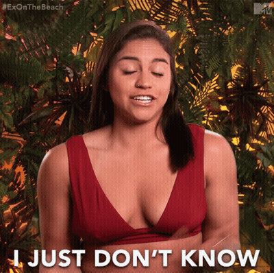 Woman Saying I Just Don't Know Tropical Background GIF