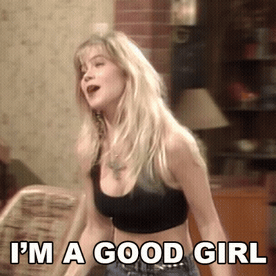 Woman Saying I'm A Good Girl In Black Crop Top GIF