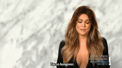 Woman Saying I'm So Hungover In Black Top GIF