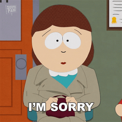 Woman Saying I'm Sorry In Front Of South Park Sign GIF