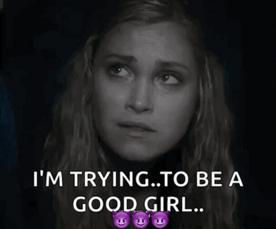 Woman Saying I'm Trying To Be A Good Girl With Purple Smiley Faces GIF
