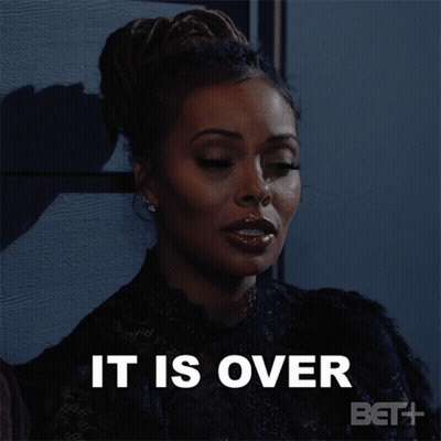 Woman Saying It Is Over With Hands In Front Of Face GIF
