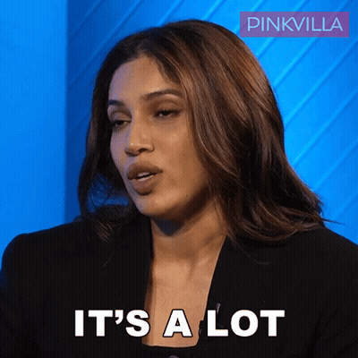 Woman Saying It S A Lot On Blue Background GIF