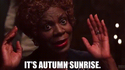 Woman Saying It's Autumn Sunrise With Hands In Air GIF