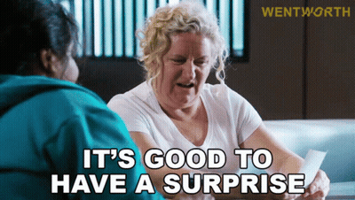 Woman Saying It's Good to Have a Surprise