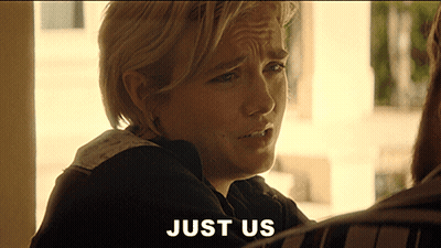 Woman Saying Just Us In Front Of Man GIF