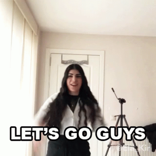 Woman Saying Let's Go Guys While Dancing GIF