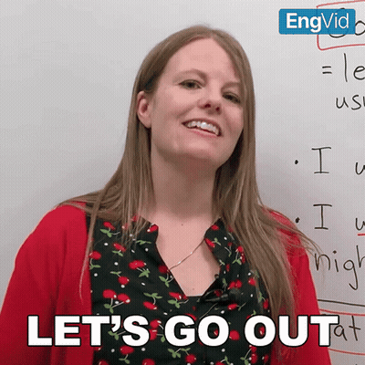 Woman Saying Let's Go Out in Front of White Board
