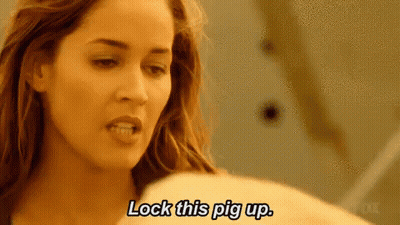 Woman Saying Lock This Pig Up Holding Pig GIF