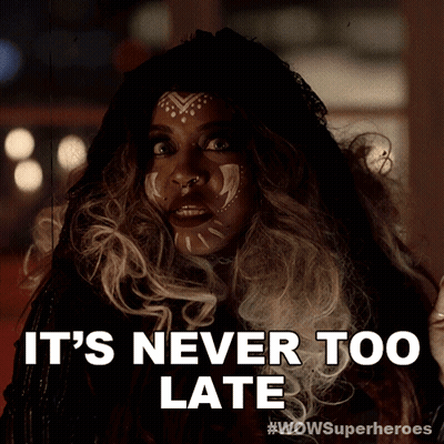 Woman Saying Never Too Late With Wig GIF