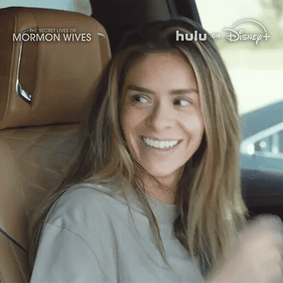Woman Saying Not Too Much Fun In Front Of Secret Lives Of Mormon Wives Poster On Hulu GIF