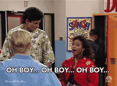Woman Saying Oh Boy Oh Boy Oh Boy To Man GIF