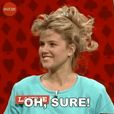 Woman Saying Oh Sure On Red Background With Hearts GIF