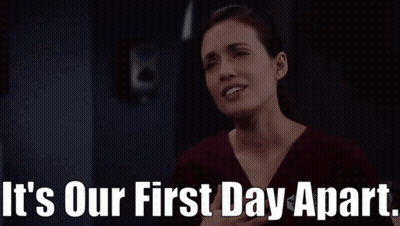 Woman Saying Our First Day Apart In Dark Room GIF