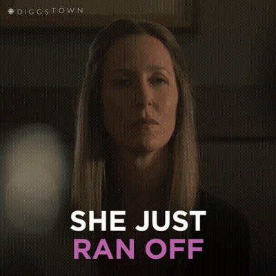 Woman Saying She Just Ran Off In Purple GIF