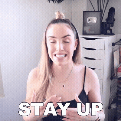 Woman Saying Stay Up By Dresser GIF