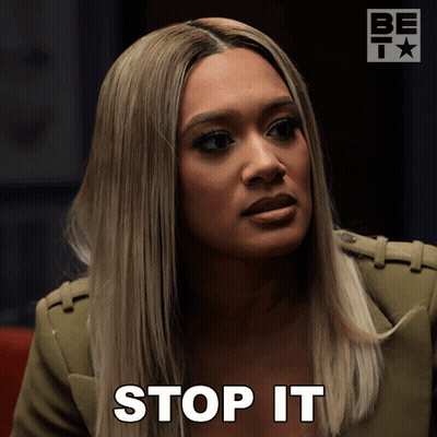 Woman Saying Stop It In Front Of Bet Logo GIF